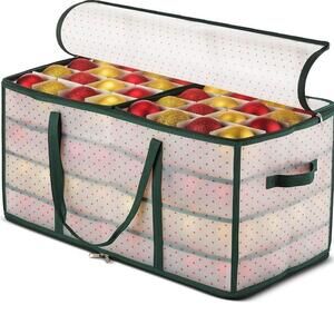ZOBER Christmas Ornament Storage Box - Stores 128 Ornaments W/ 2 Sided Zipper